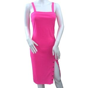 HAUTE MONDE Medium Hot Pink Ribbed Tank‎ Midi Bodycon Pencil Dress Barbie Y2K
